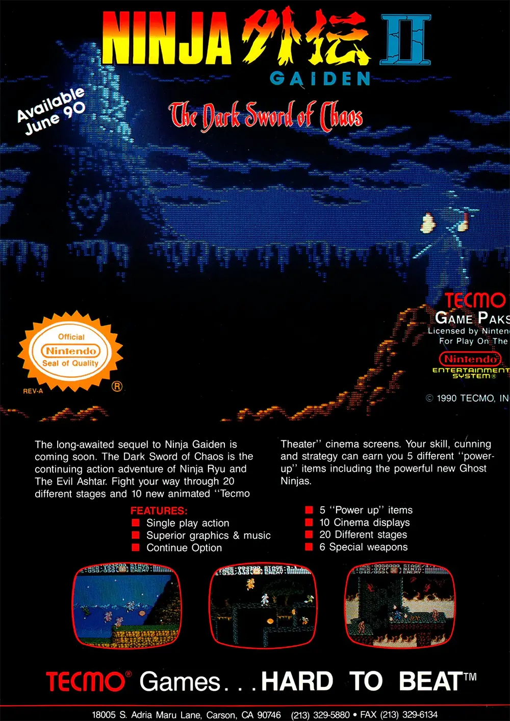 忍者龙剑传 2：暗黑邪神剑-Ninja Gaiden II: The Dark Sword of Chaos-游戏截图-好玩游戏库