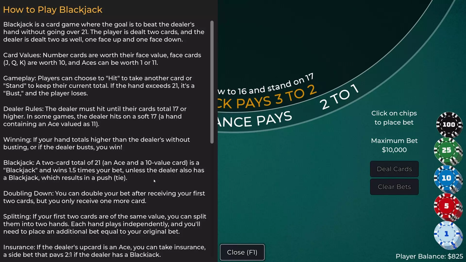 -Player vs. Dealer Blackjack-游戏截图-好玩游戏库